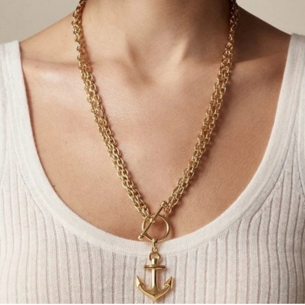 HOUSE OF HARLOW 23” 24k Gold Plated Nautical Anchor Toggle Necklace NWT $150